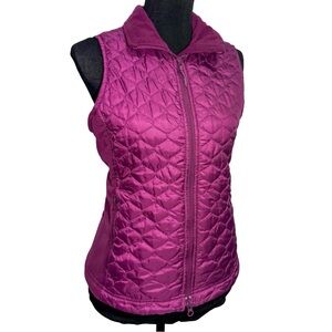LL Bean Women M Thinsulate Quilted Vest Purple Magenta Fleece Zip Pockets Winter